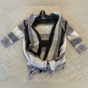 Spense Gray and Cream Draped Cardigan Sweater